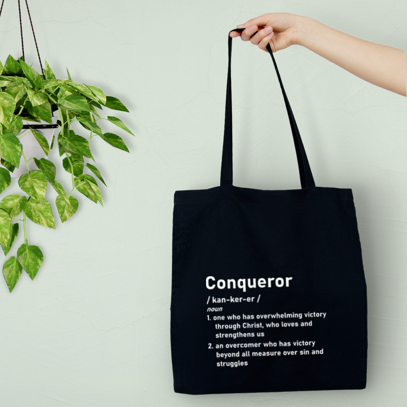 Conqueror Christian Definition Tote Bag