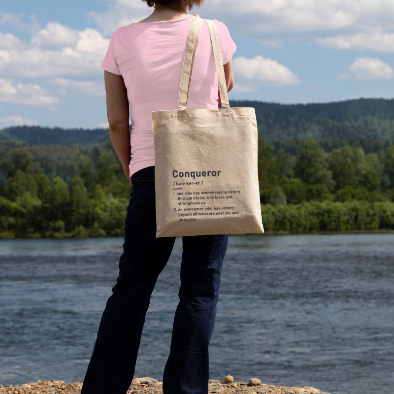 Conqueror Christian Definition Tote Bag